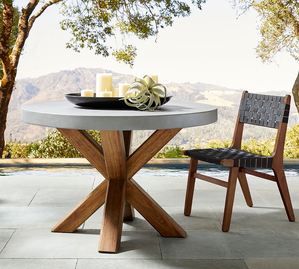 Abbott Concrete &amp; Acacia Round Outdoor Dining Table (48&quot;)