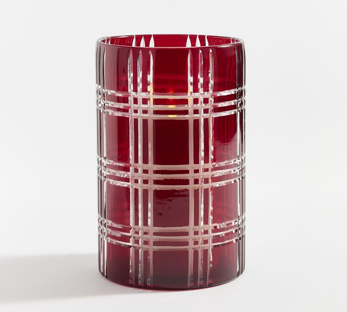 Stewart Plaid Cut Glass Hurricane Candleholder