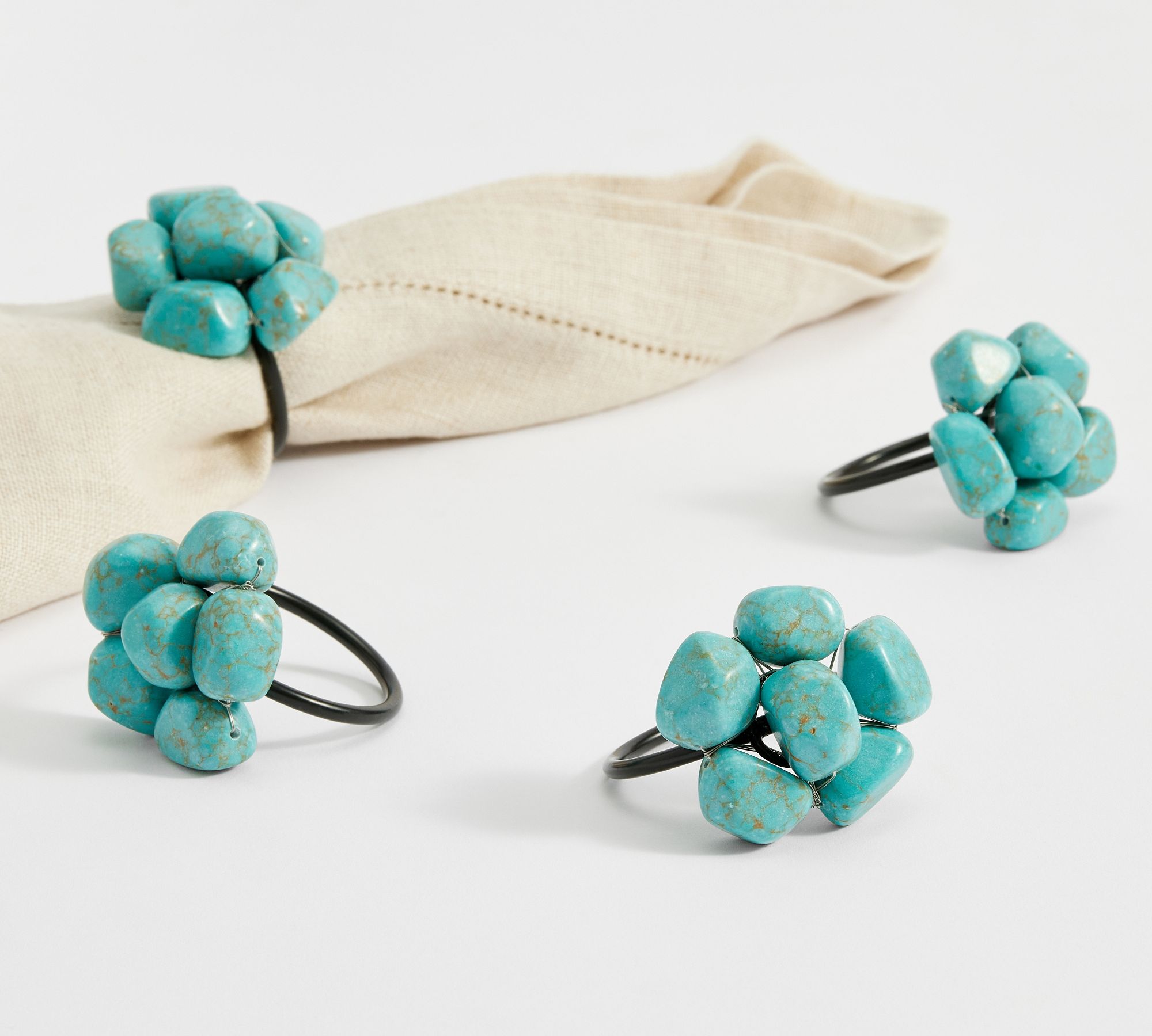Turquoise Cluster Handcrafted Napkin Rings - Set of 4