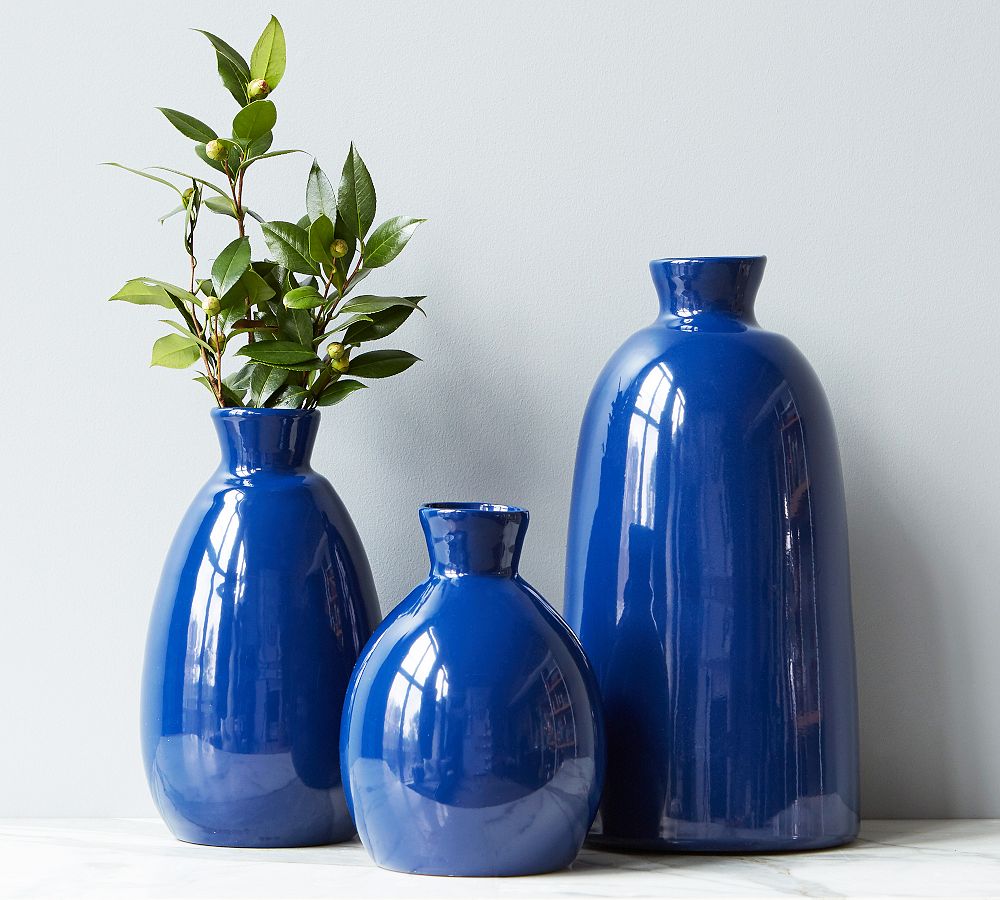 Mouth-Blown Painted Navy Glass Vases