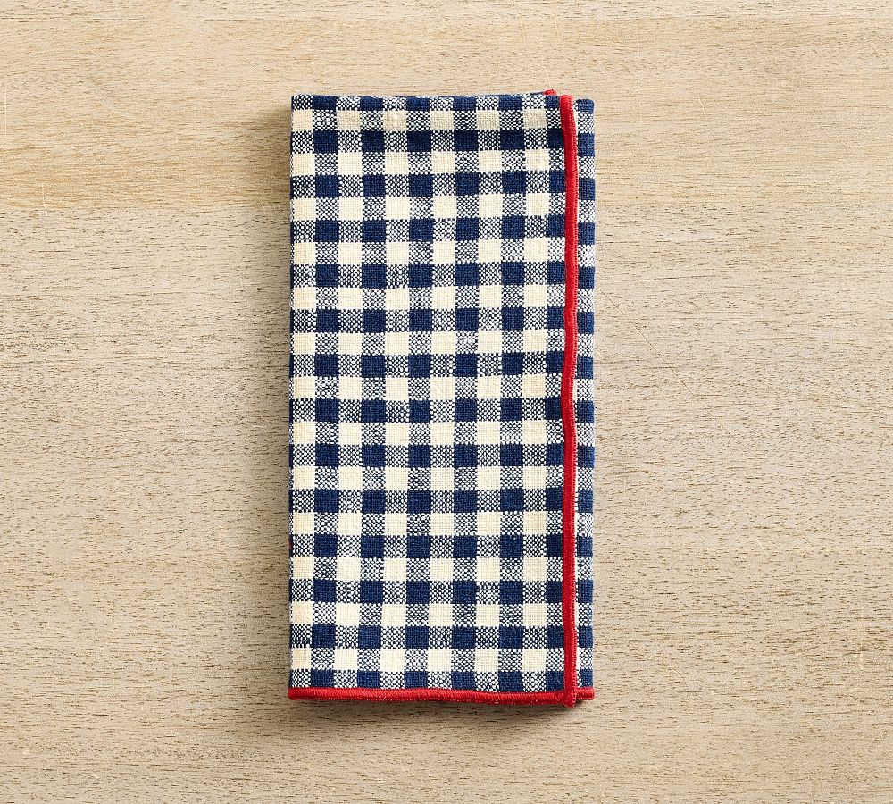 Serged Edge Gingham Cotton Napkins - Set of 4