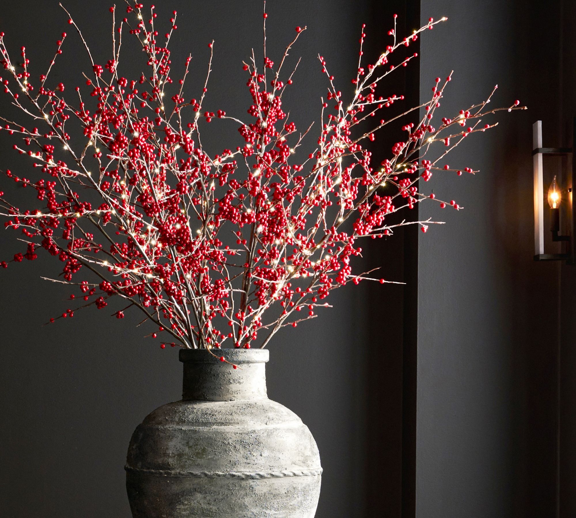 Lit Faux Red Berry Branch
