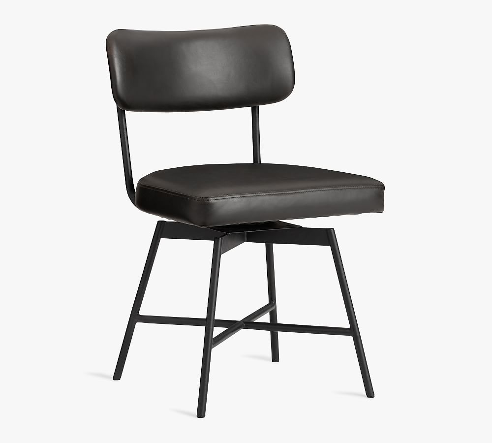 Maison Leather Swivel Desk Chair, Bronze Base, Vintage Midnight