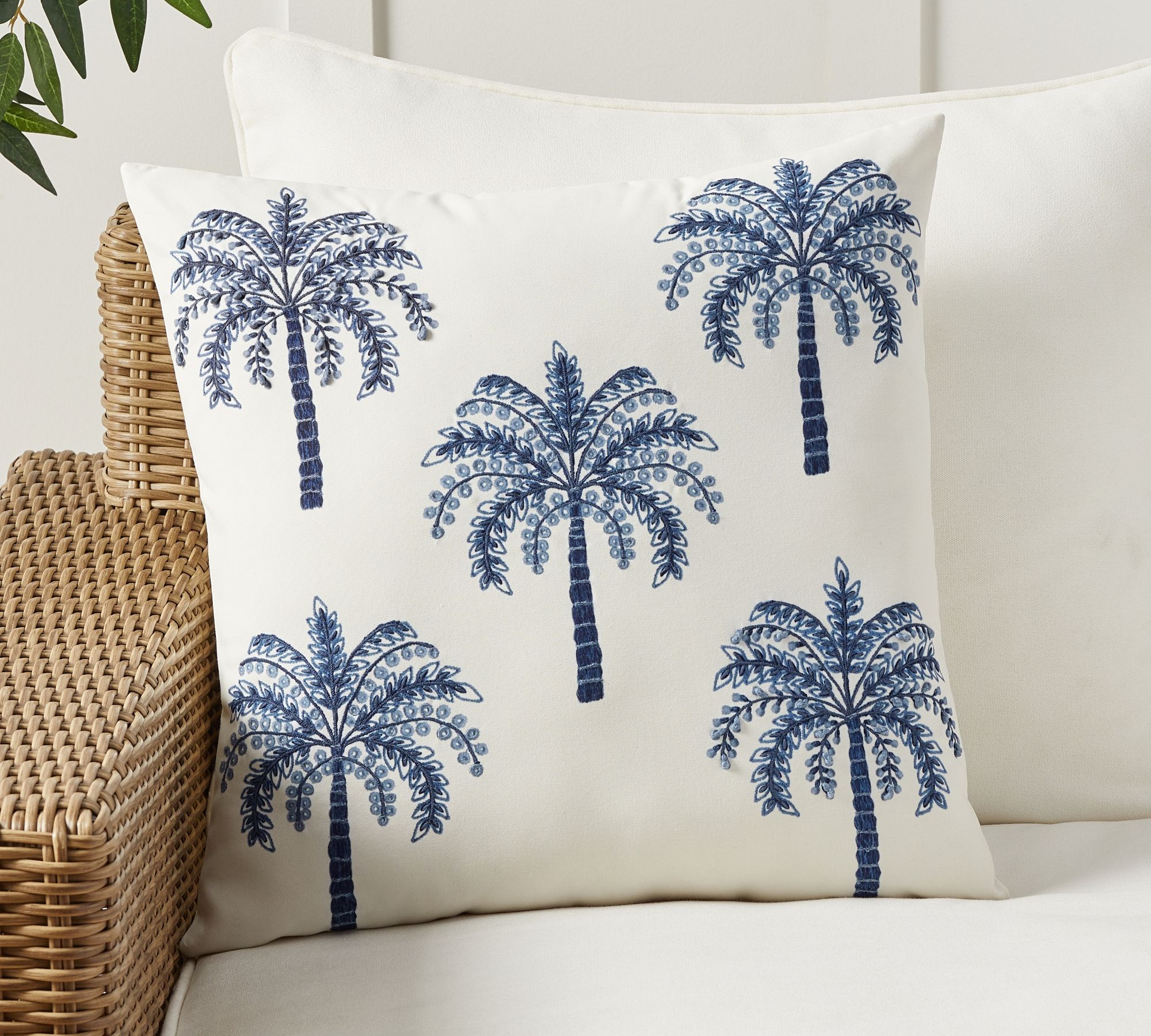 Palm Tree Embroidered Outdoor Pillow