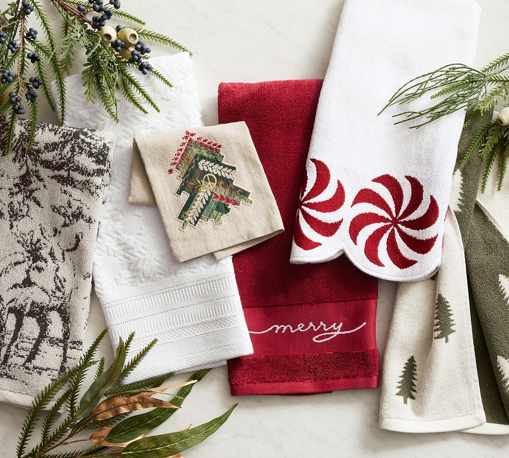 Pottery Barn Merry sold Organic Cotton Hand Towels - Christmas / Holidays - Set of 2