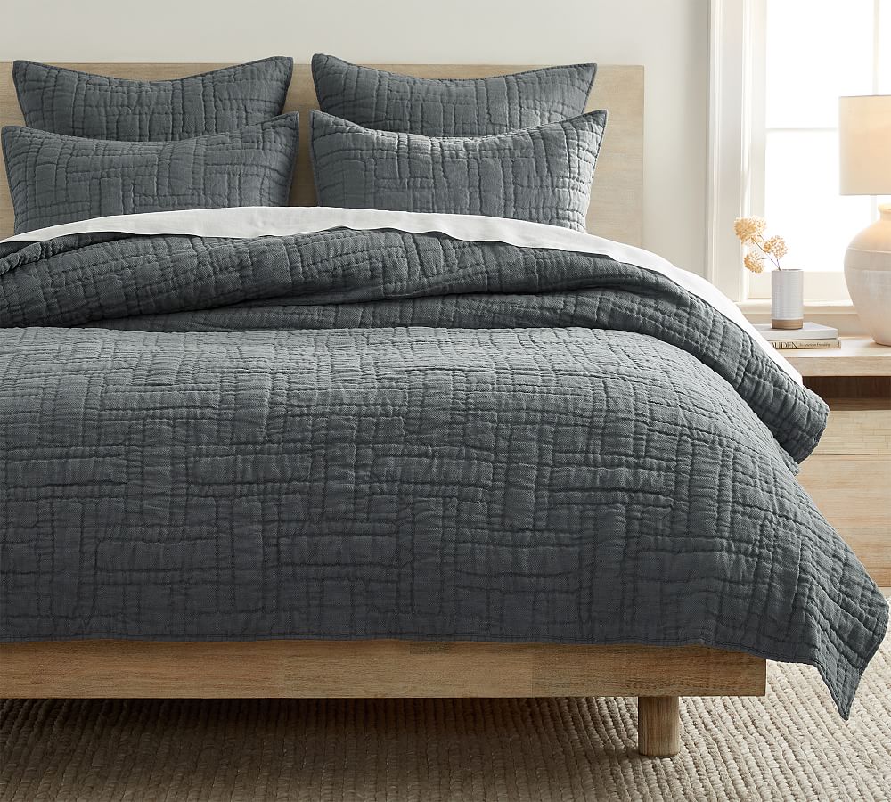 Pottery Barn Belgian Flax Linen Quilted King Shams – Set Of 2, Dark Flax