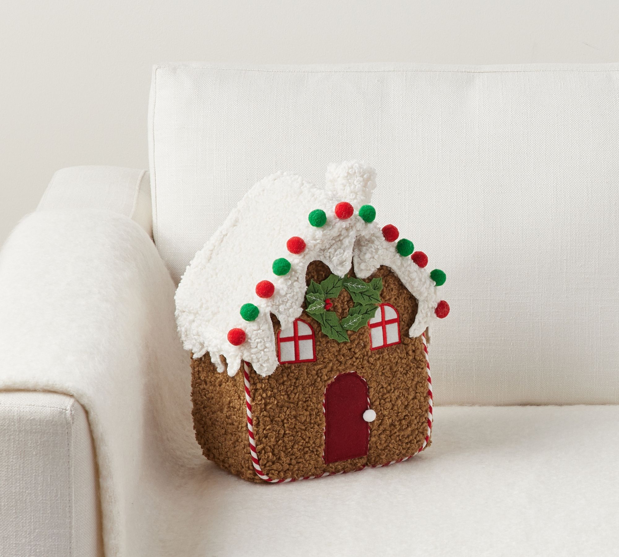 Decorated Gingerbread House Shaped Pillow