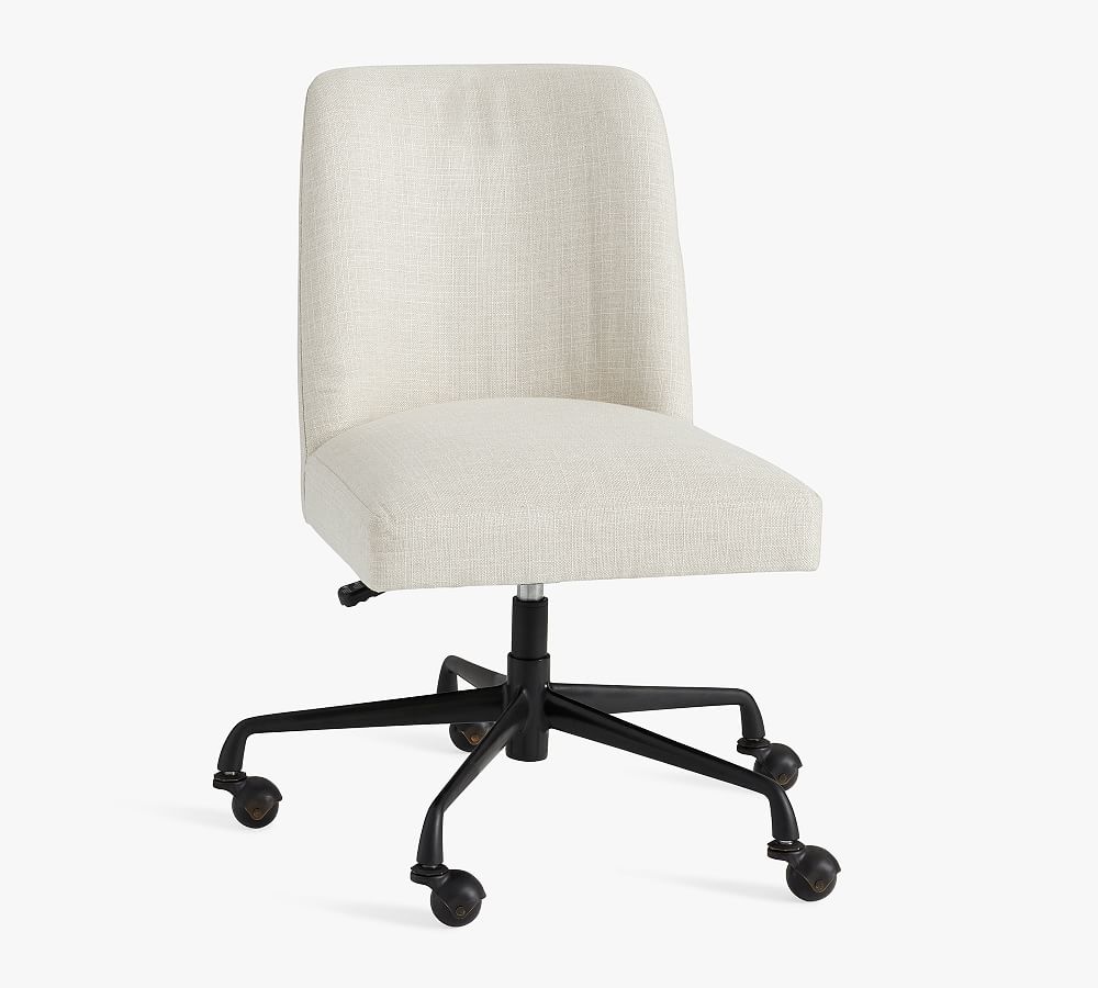 Layton Upholstered Swivel Desk Chair, Black Base, Basketweave Slub Oatmeal