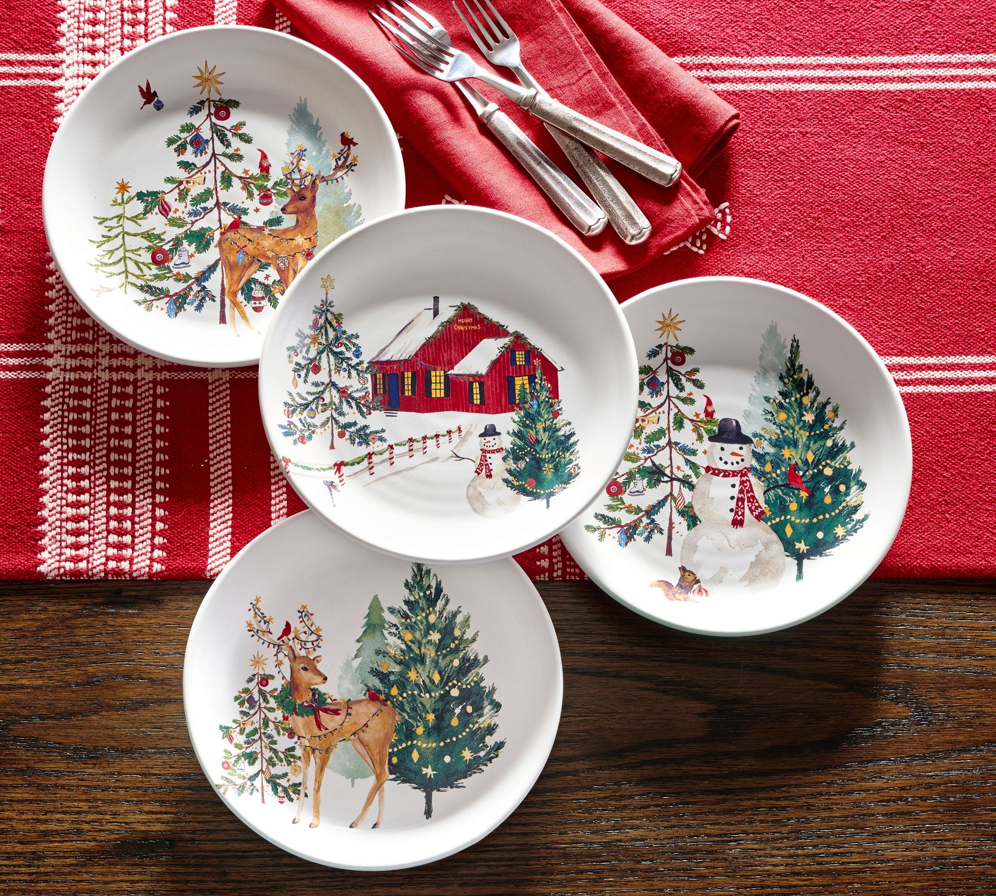 Christmas in the Country Stoneware Salad Plates - Mixed Set of 4