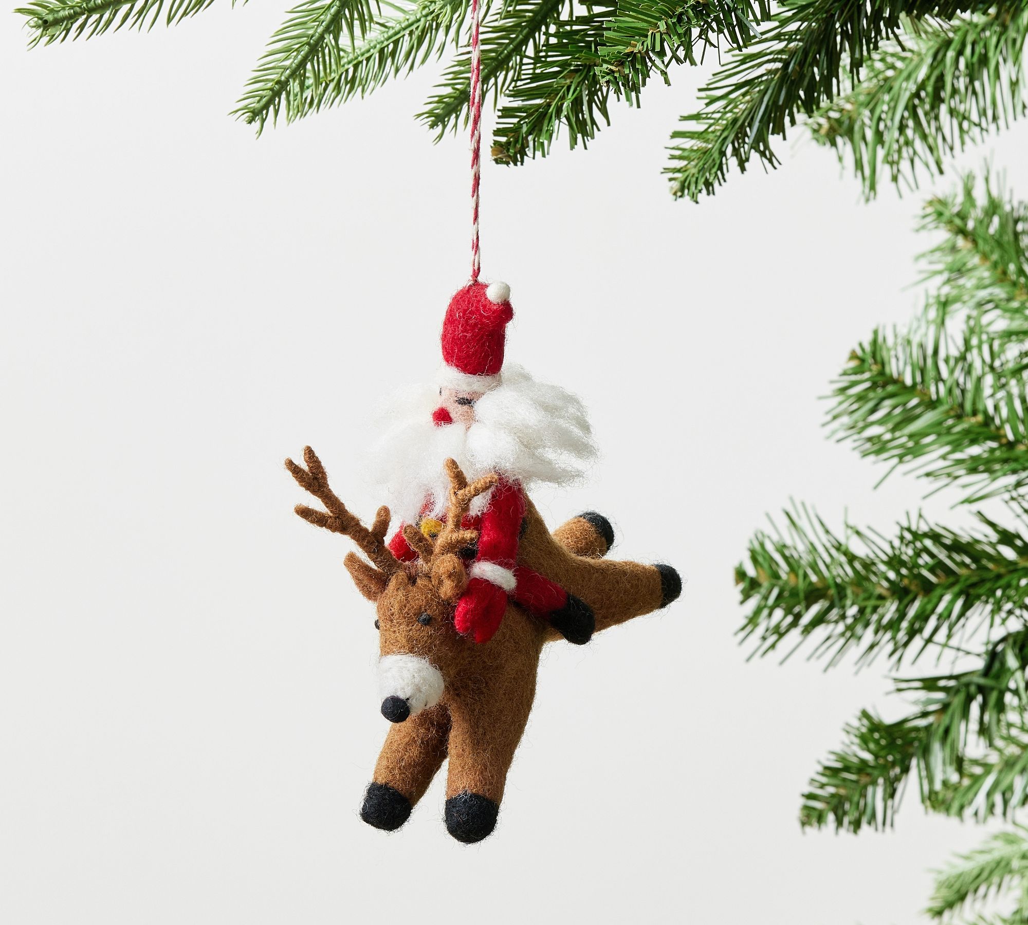 Felt Santa On Reindeer Ornament