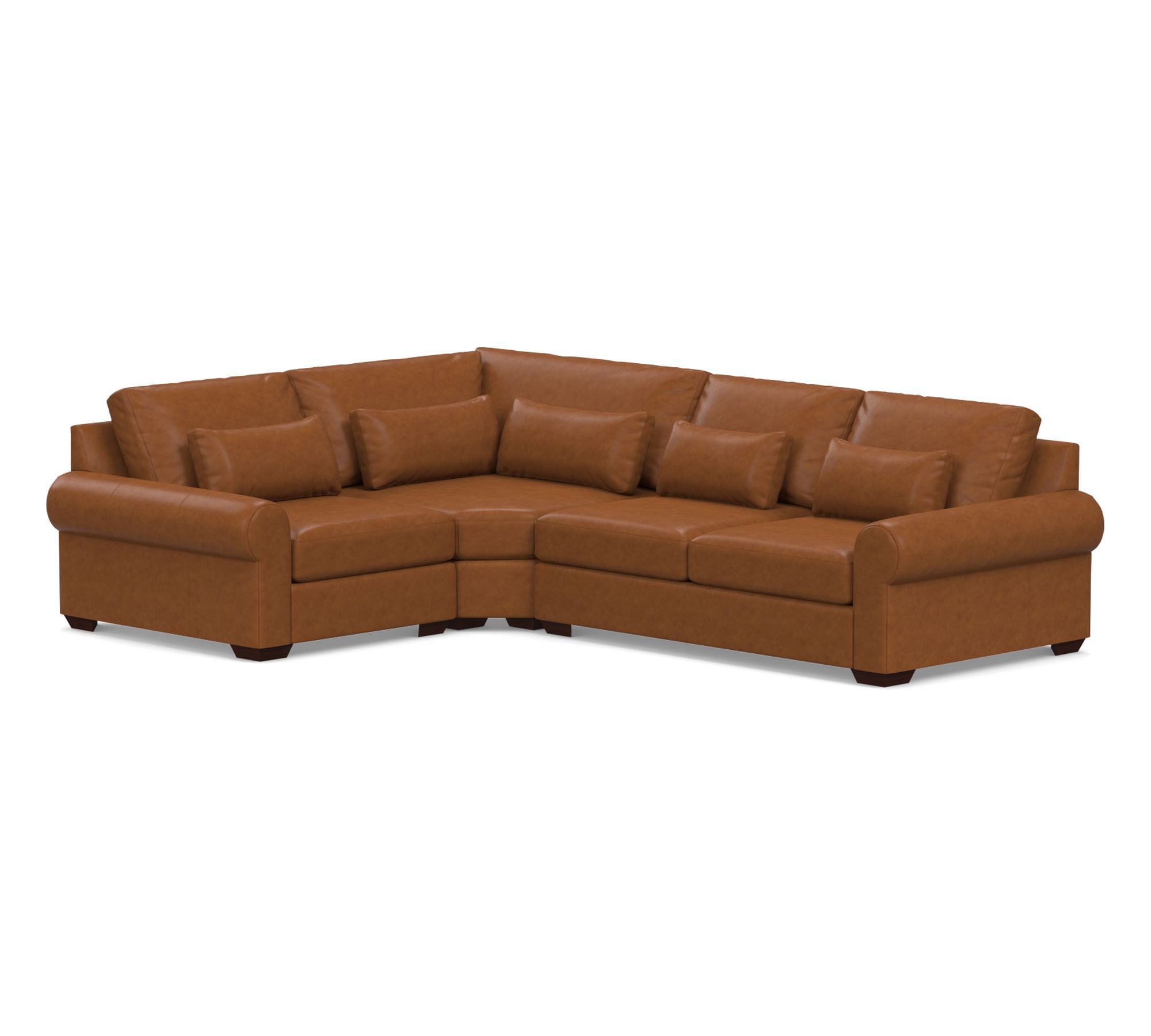 Big Sur Roll Arm Deep Seat Leather 3-Piece Wedge Sectional (130")