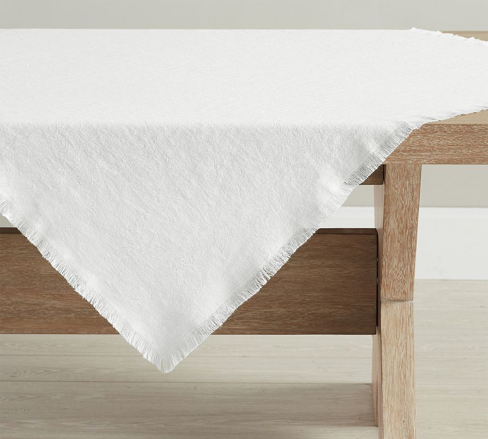 Frayed Linen Table Throw (Color: White)