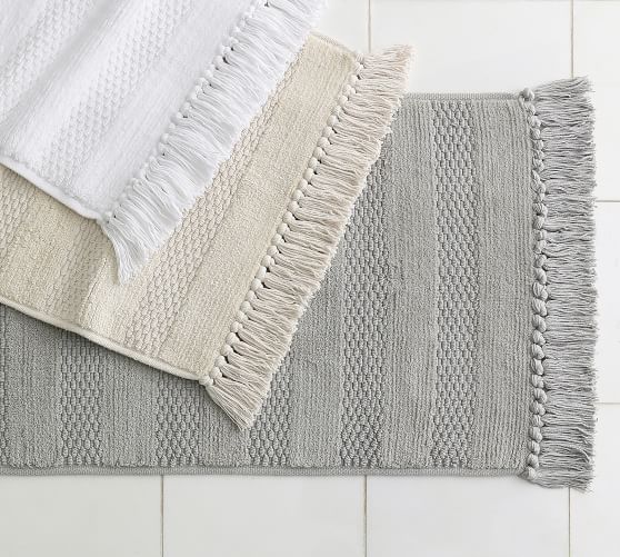 Striped Tassel Organic Bath Mat Pottery Barn
