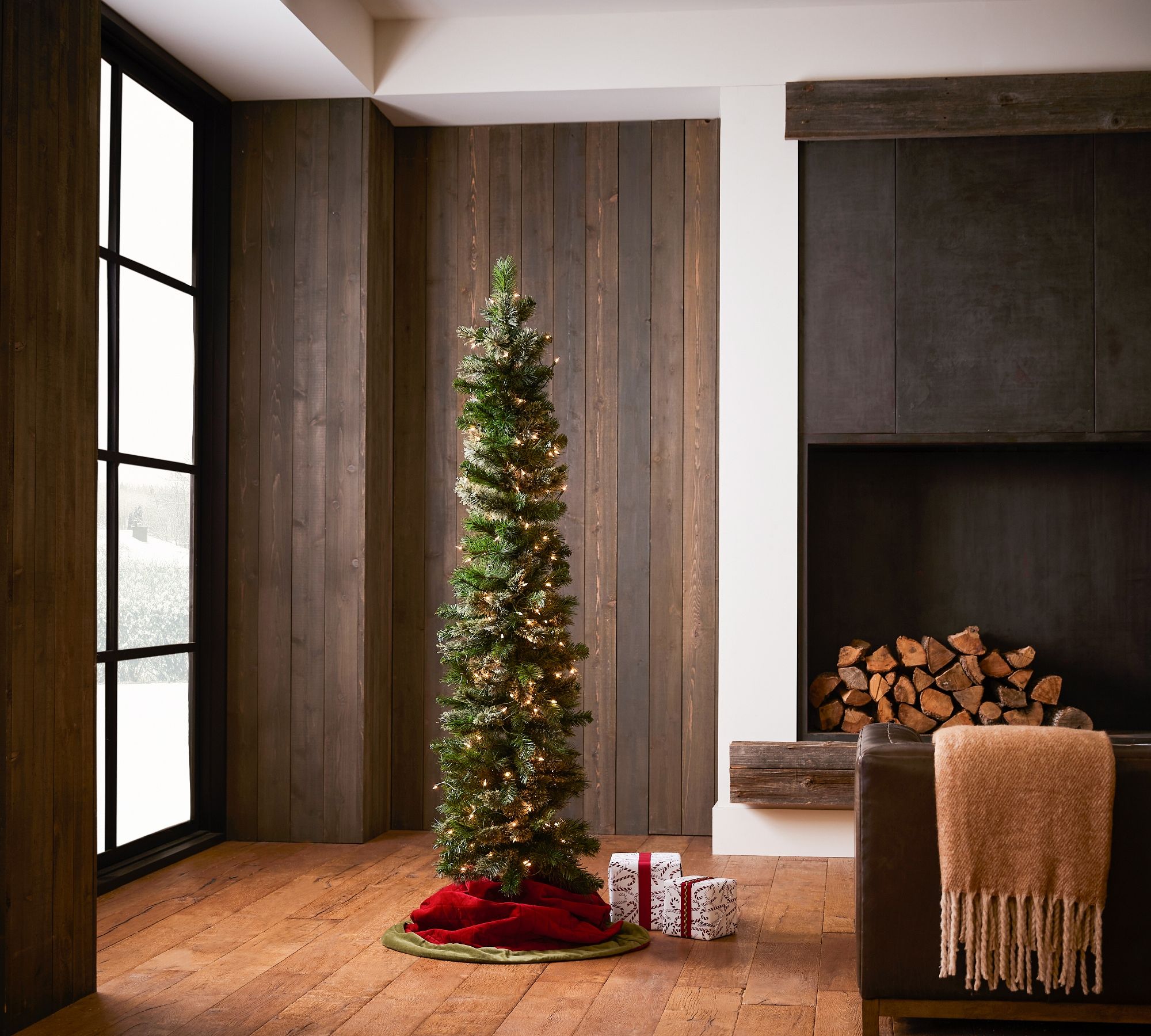 Pre-Lit Hard Mixed Cashmere Pencil Faux Pine Tree