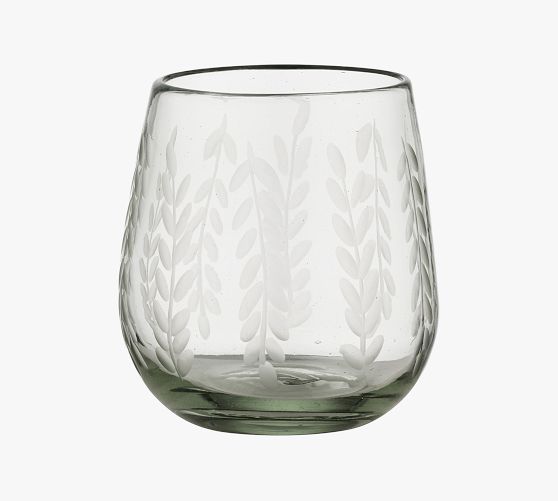 Etched Petals Recycled Stemless Wine Glass Set Pottery Barn