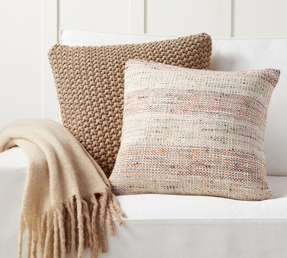 Soft Textured Neutral Pillow Cover &amp; Throw Blanket Set