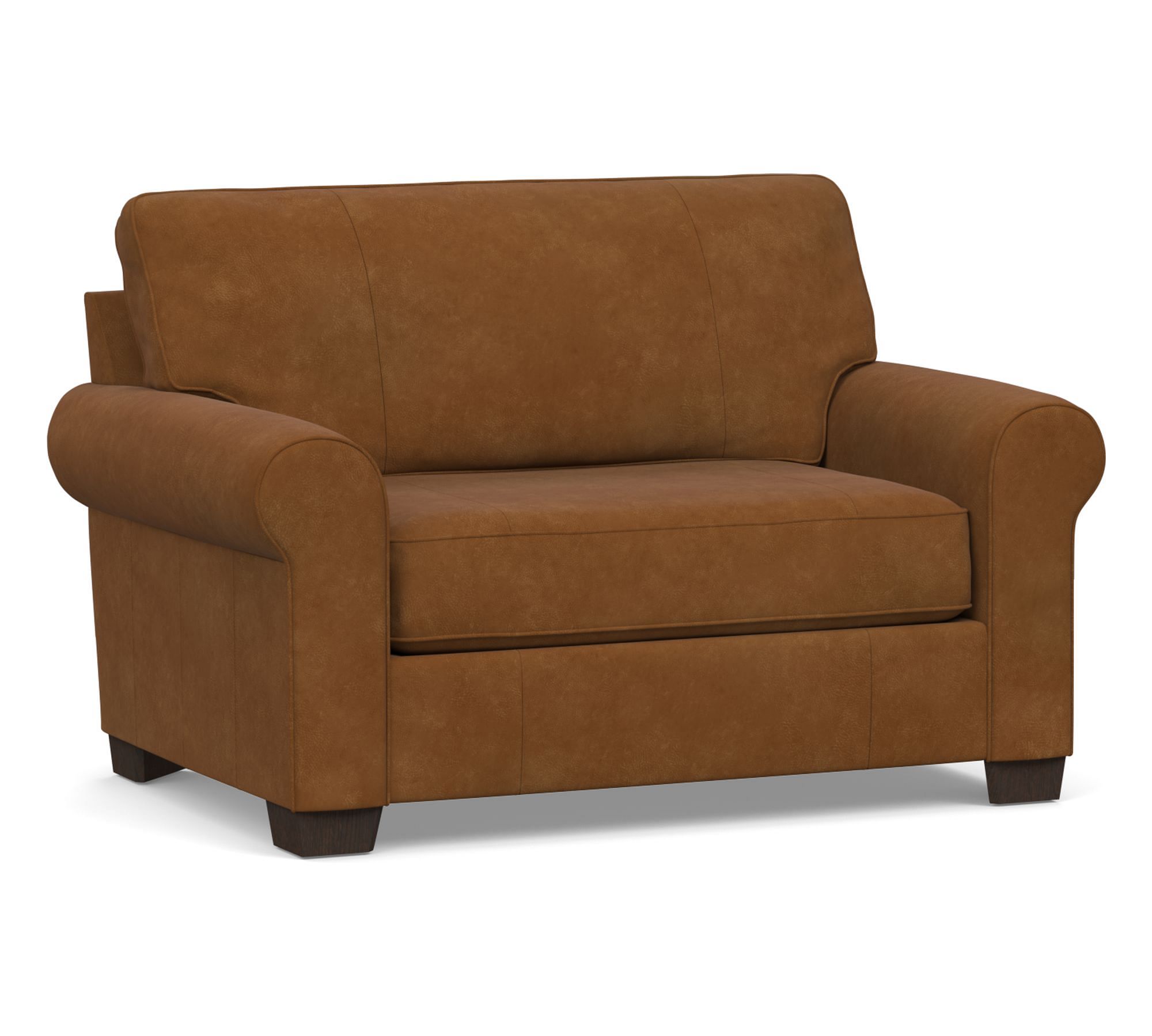 Buchanan Roll Arm Leather Twin Sleeper Sofa with Memory Foam Mattress (56")