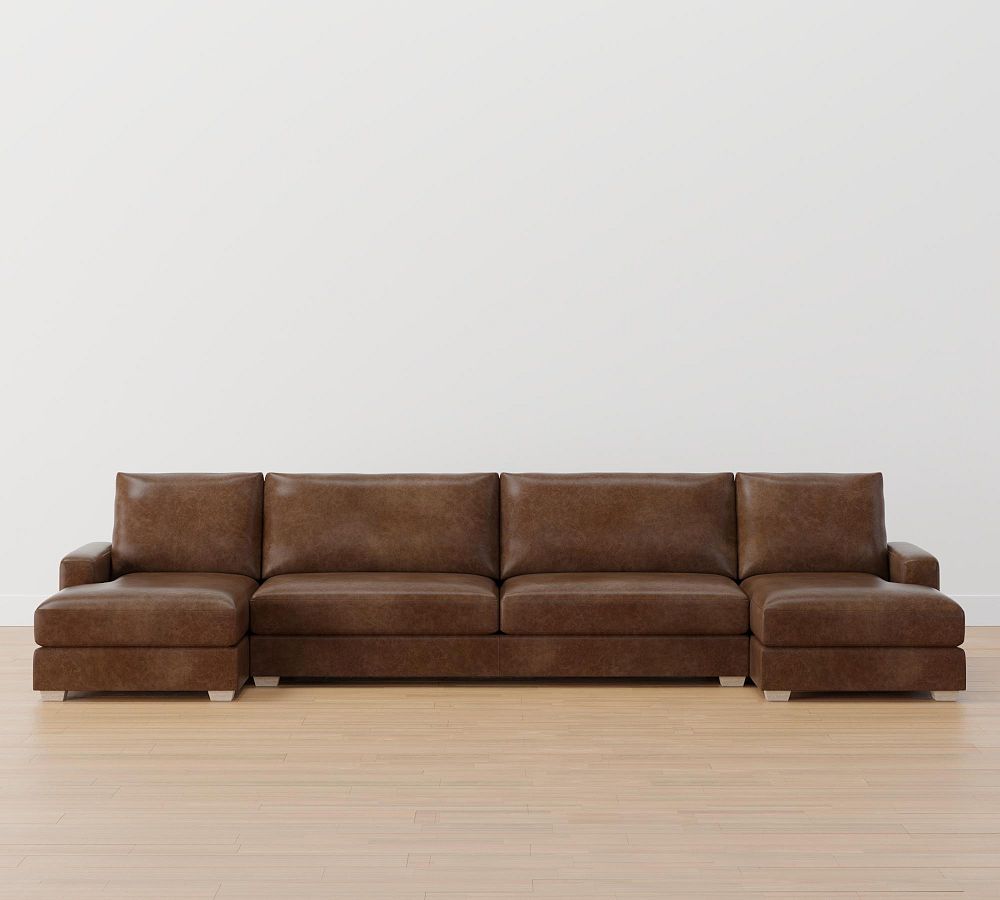 Canyon Square Arm Leather Double Chaise Sectional (151&quot;-187&quot;)