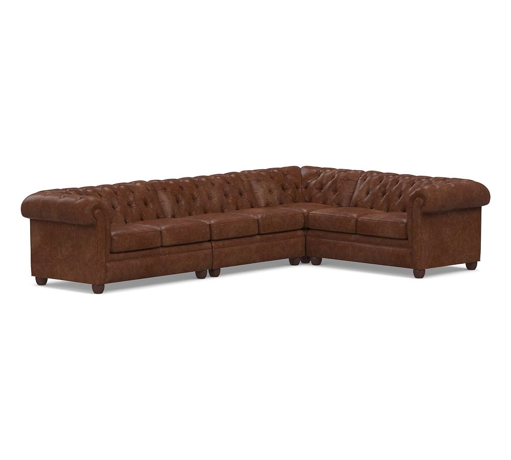 Chesterfield Roll Arm Leather 4 Piece