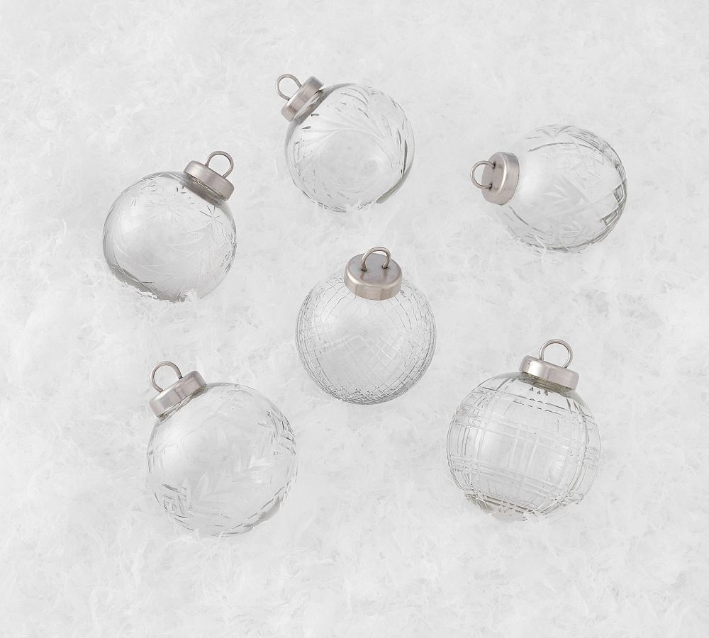 Etched Clear Glass Ornaments Set of 6 Pottery Barn