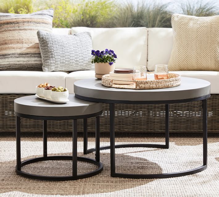 Sloan Concrete Round Nesting Outdoor Coffee Tables | Pottery Barn