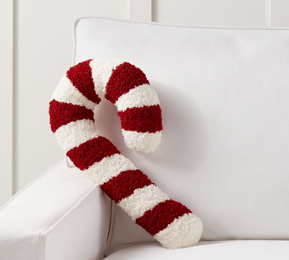Cozy Teddy Faux Fur Candy Cane Shaped Pillow