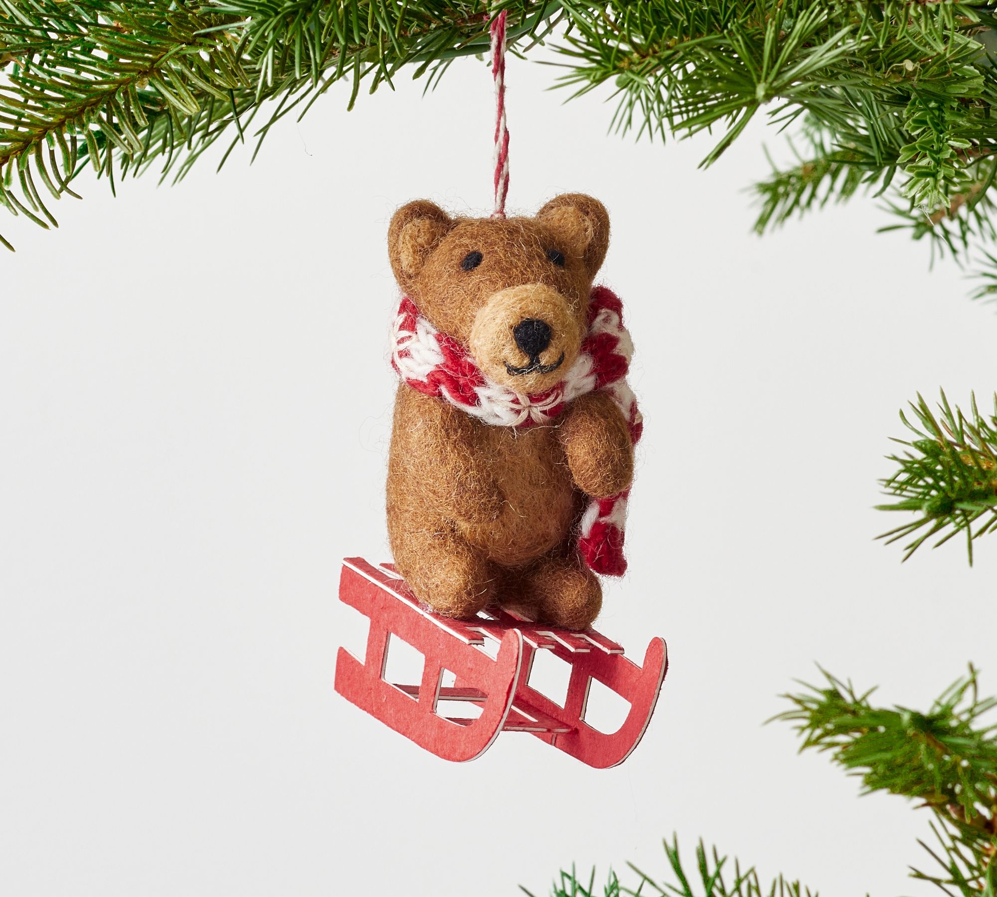 Felt Bear On Sled Ornament
