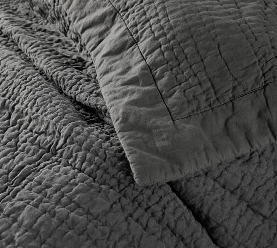 Belgian Flax Linen Handcrafted Quilt & Shams - Charcoal