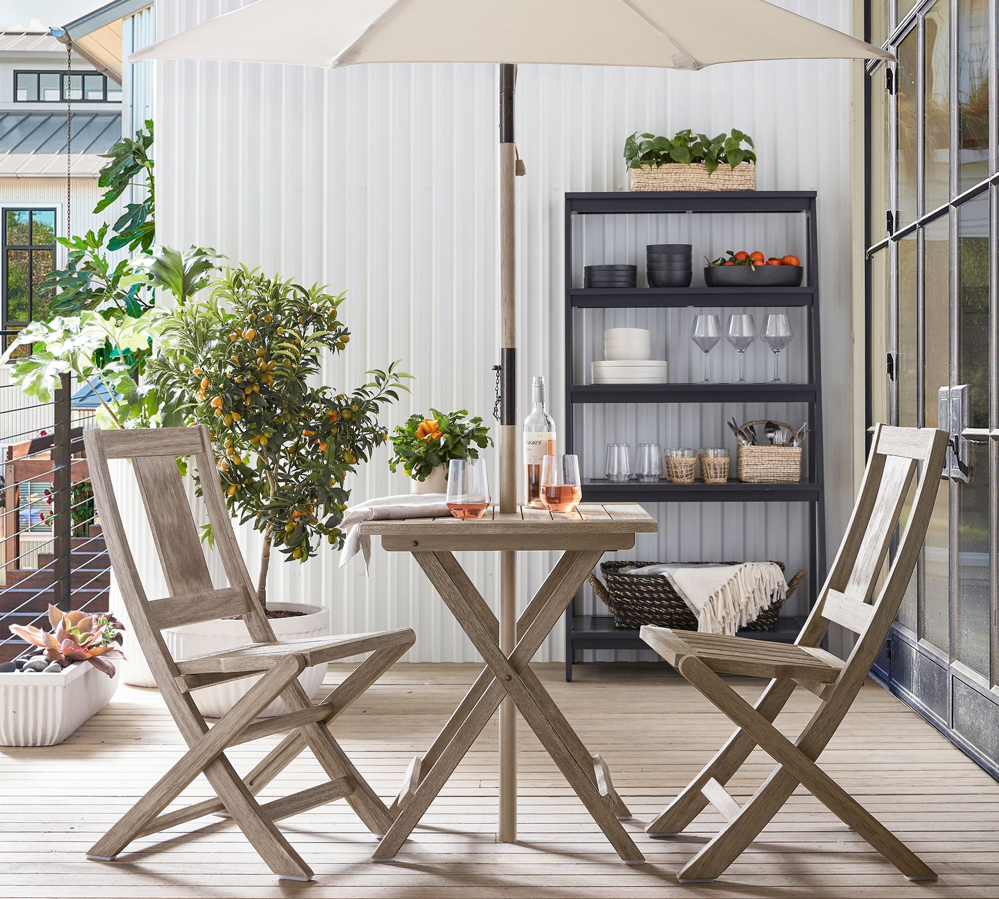 Indio Eucalyptus Patio Folding Bistro Table + Folding Chair Dining Set