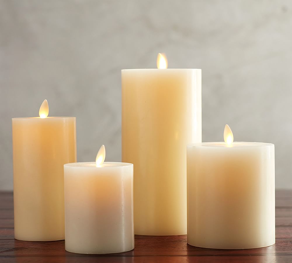 Premium Flickering Flameless Wax Pillar Candles - Set of 4