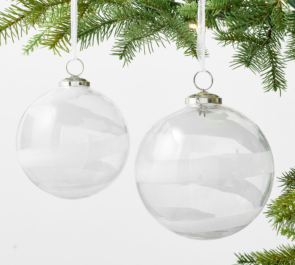 White Ribbon Glass Ball Ornaments