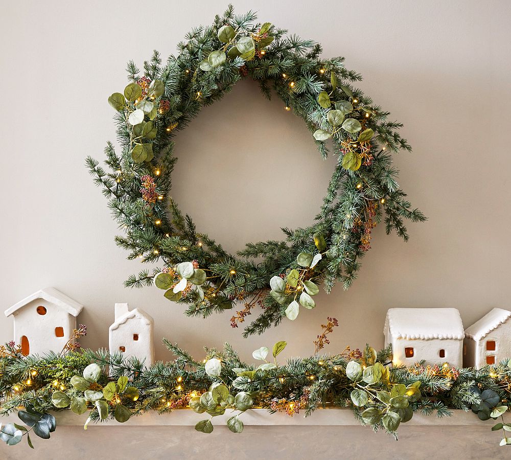 Faux Silver Dollar Eucalyptus Wreath &amp; Garland