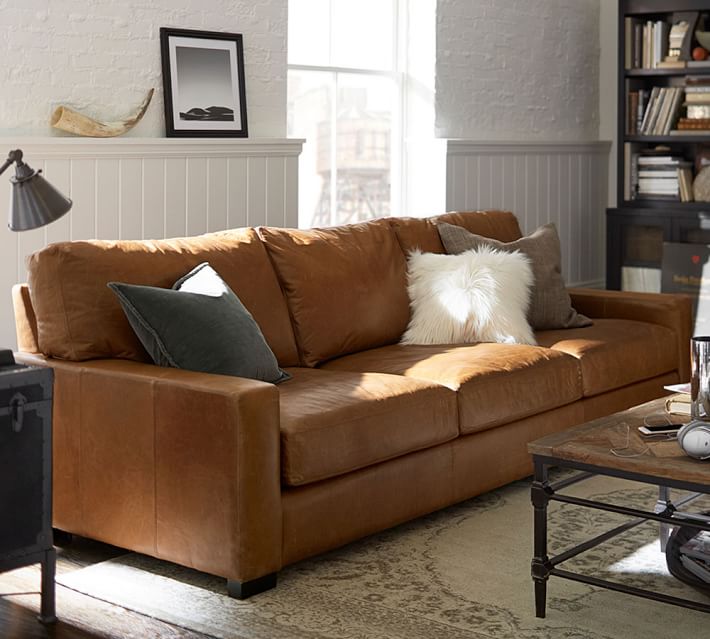 Pottery barn loveseat deals leather