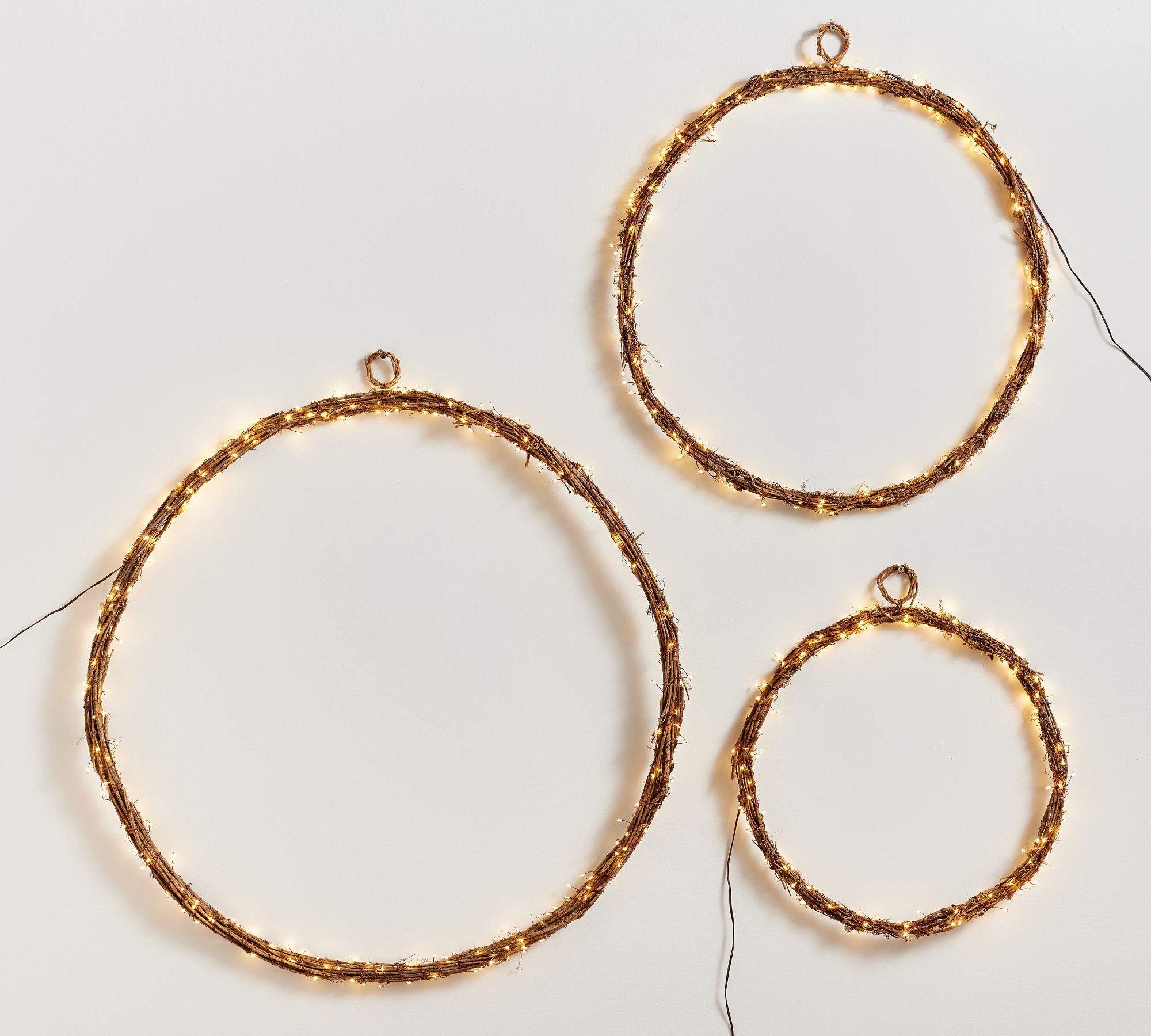 Handcrafted Rattan Rings with Twinkle Lights - Set of 3