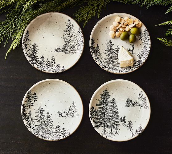 Rustic Forest Stoneware Appetizer Plates Set of 4 Pottery Barn
