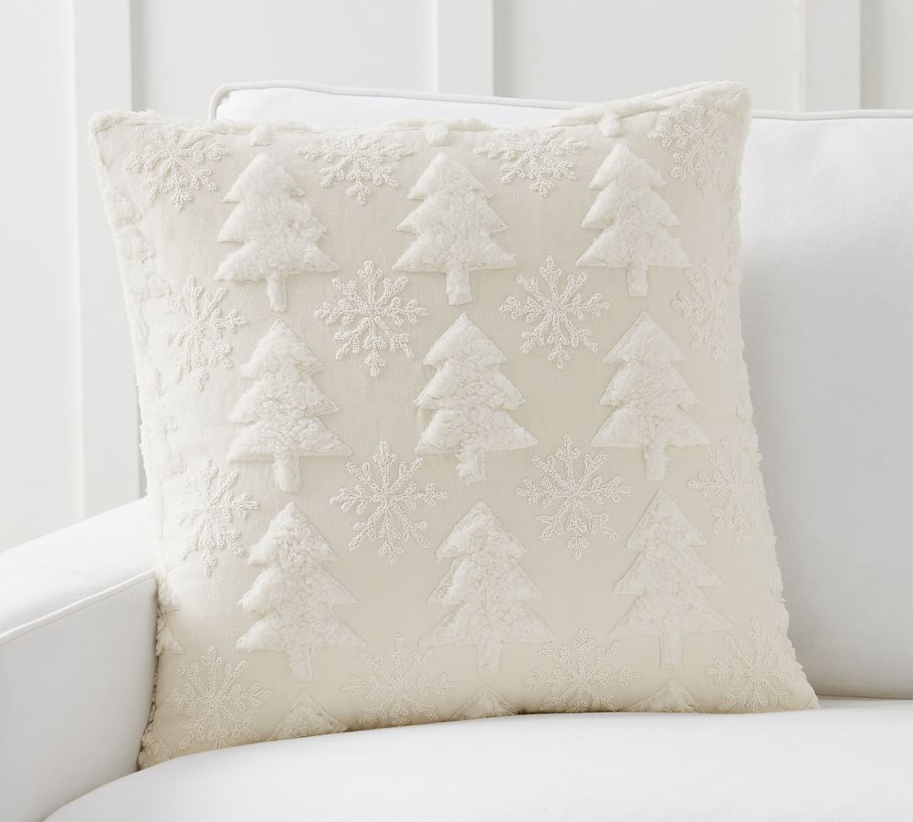 Sherpa Tree &amp; Snowflake Pillow
