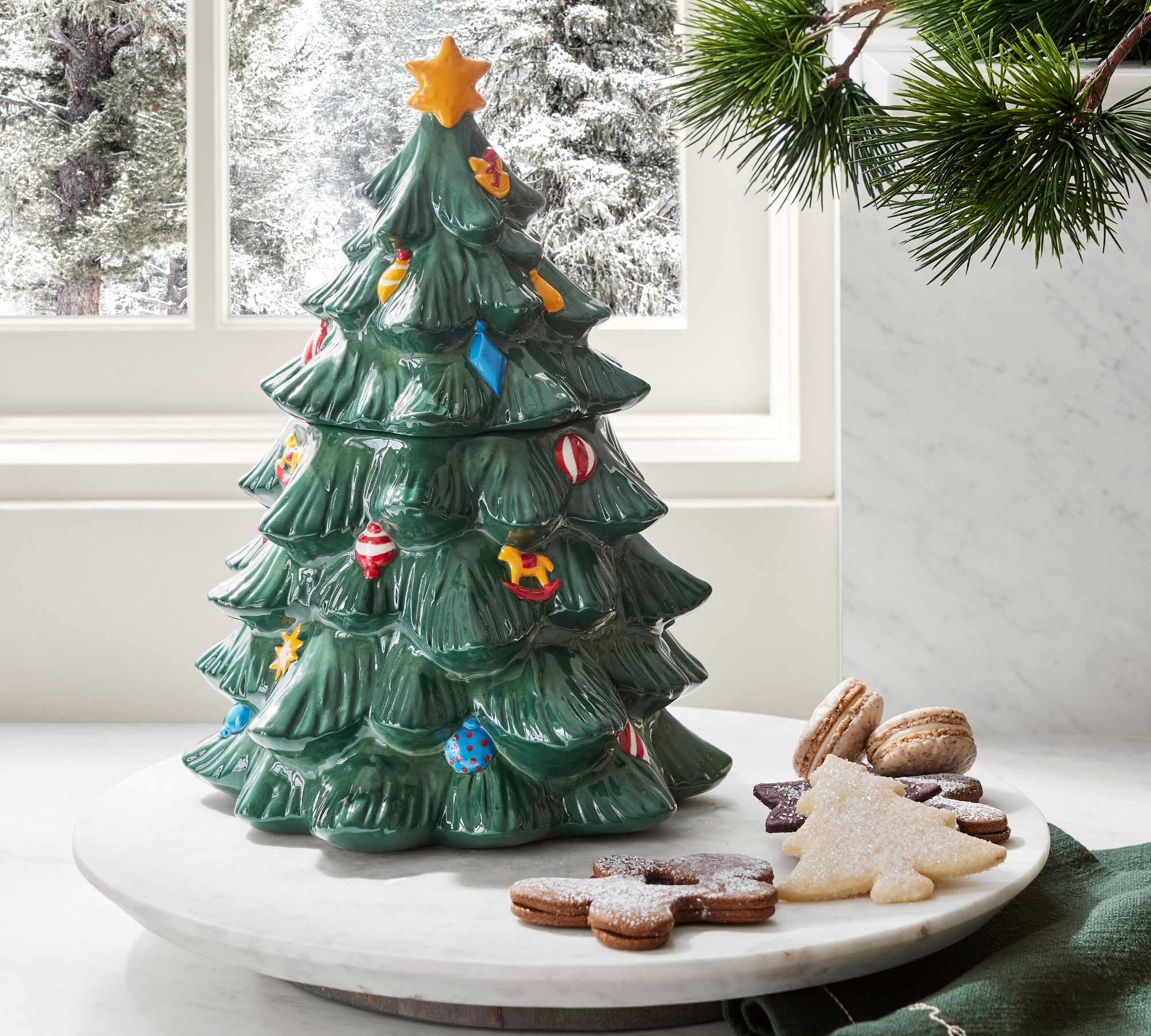 Christmas in the Country Stoneware Tree Cookie Jar