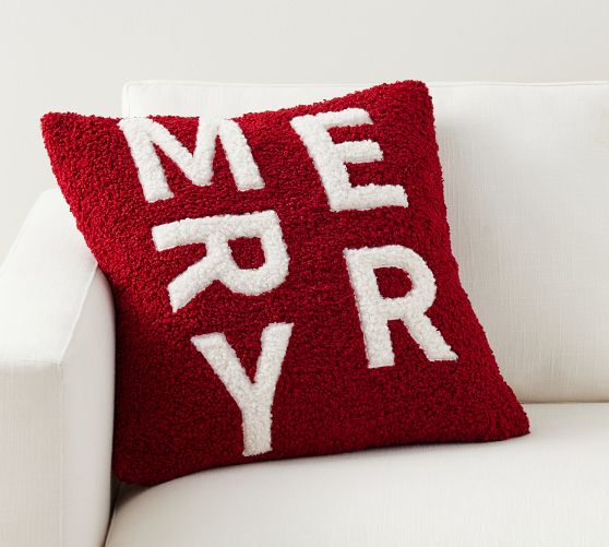 Merry Teddy Applique Pillow Pottery Barn