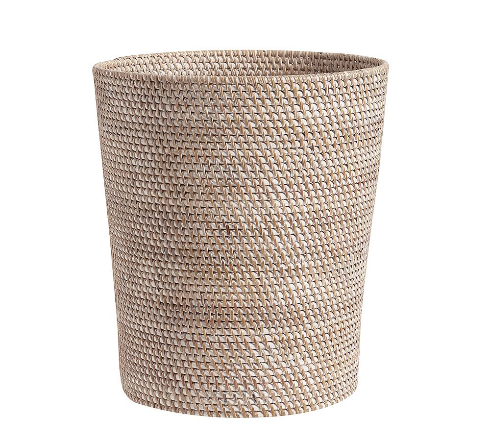 Tava Handwoven Rattan Wastebasket - White Wash