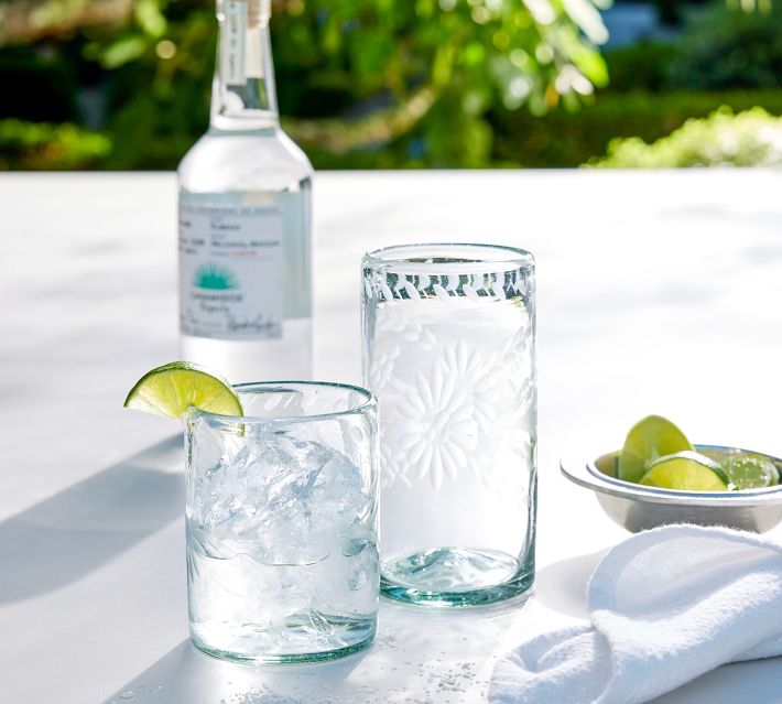 Etched Floral Recycled Glass Drinking Glasses Set of 4 Pottery Barn