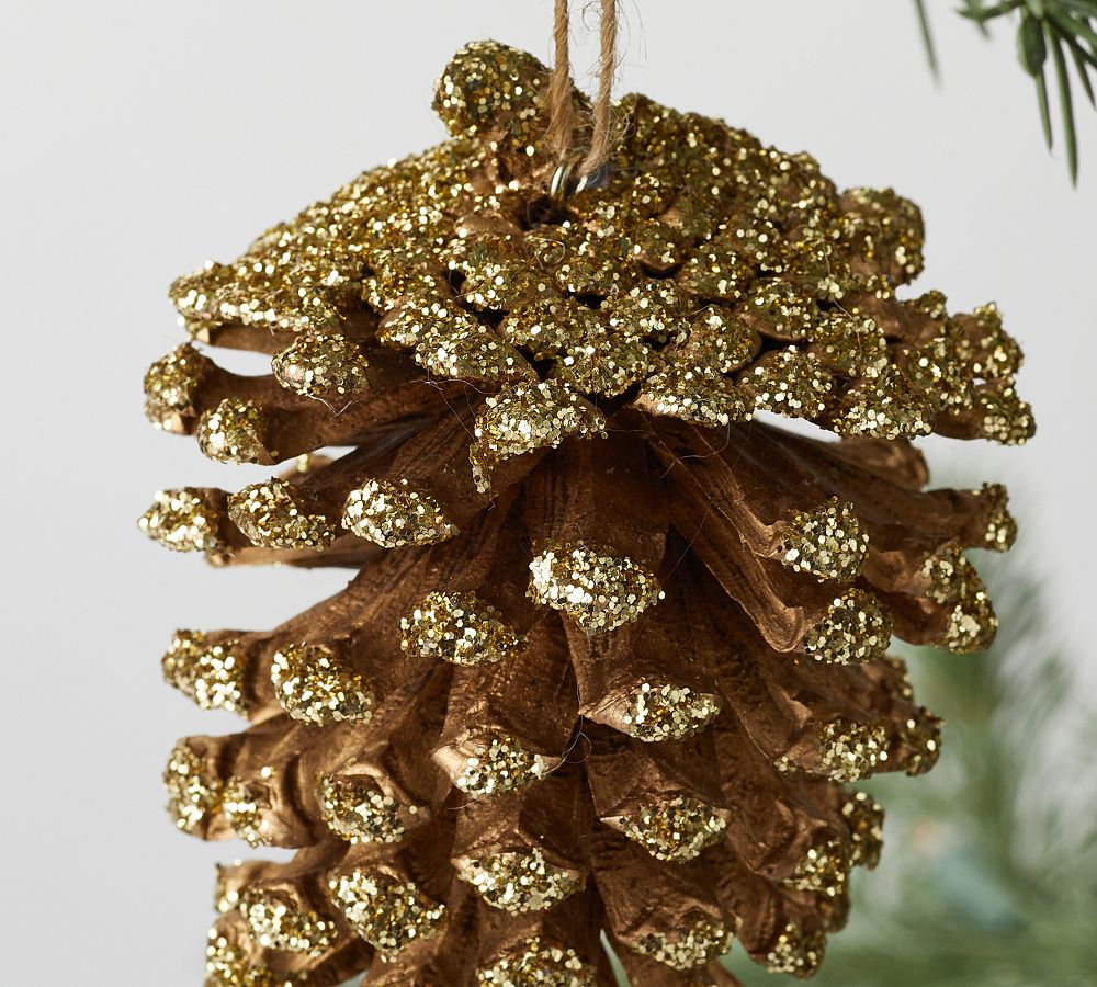 Gold Snowy Pinecone Ornament, 10 - Décors Véronneau