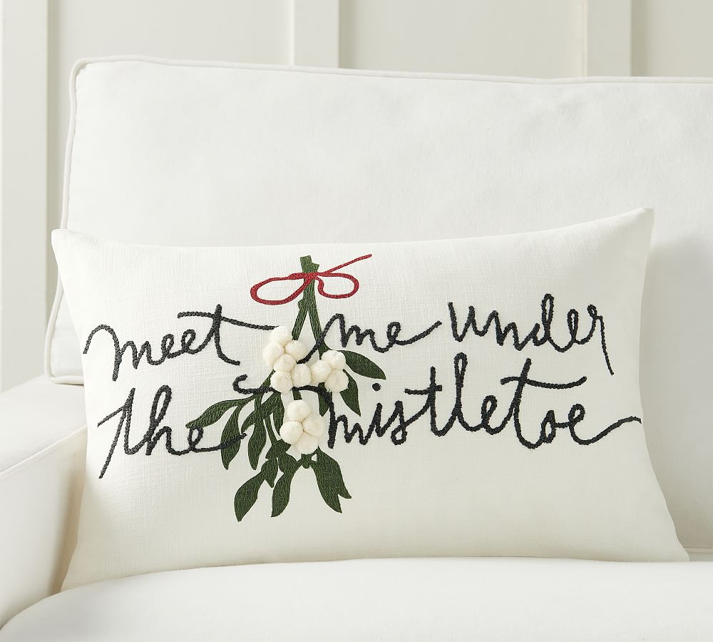 Meet Me Under The Mistletoe Embroidered Lumbar Pillow
