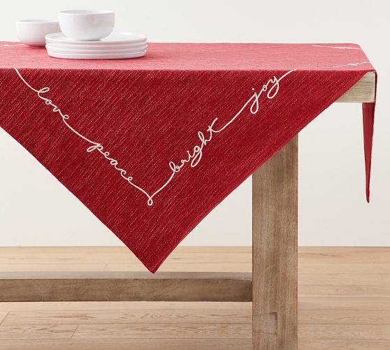 Sleigh Bell Crewel Embroidered Cotton Table Throw | Pottery Barn