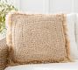 Faux Natural Fiber Crochet Fringe Outdoor Pillow