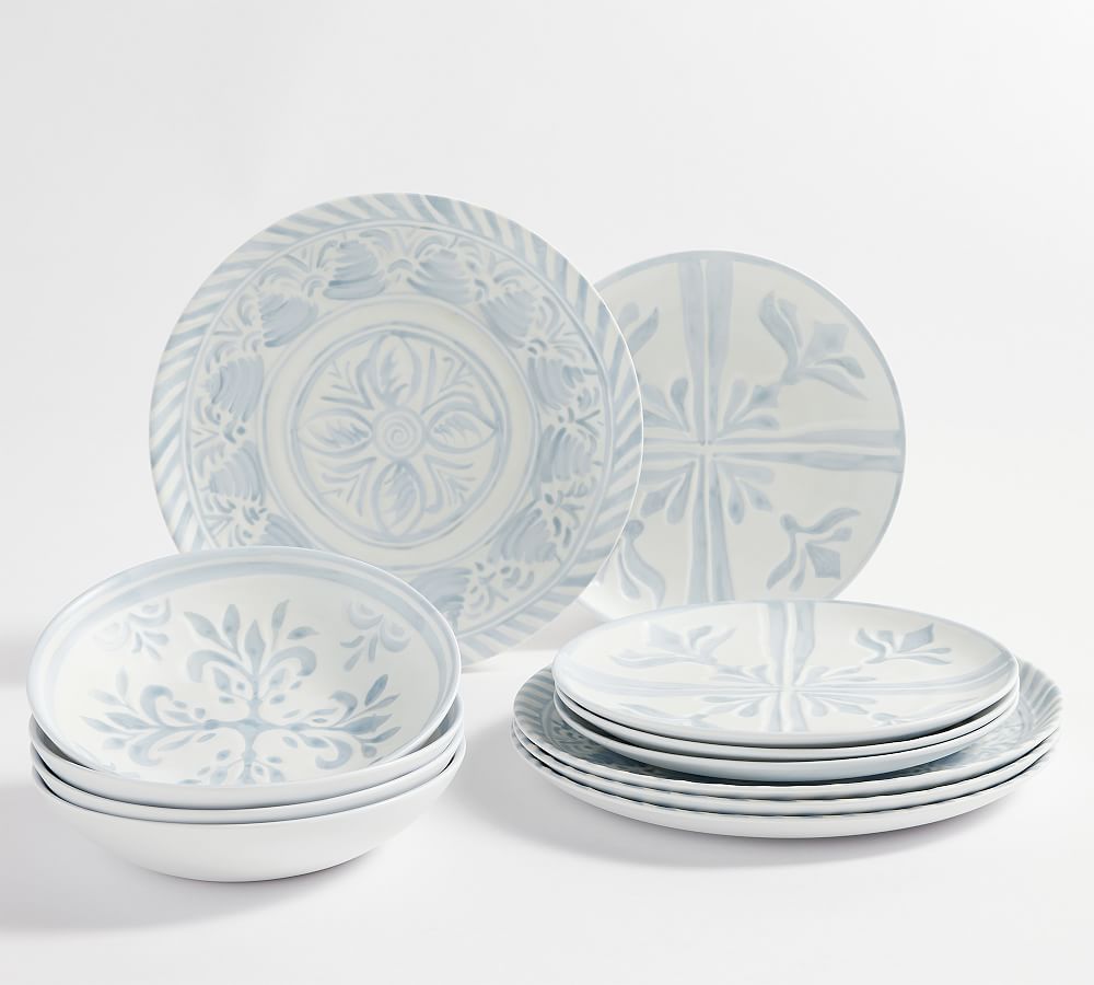 Chambray Tile Melamine 12-Piece Dinnerware Set