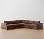 Carmel Recessed Arm Wood Base Leather 3-Piece L-Shaped Wedge Sectional (121&quot;)