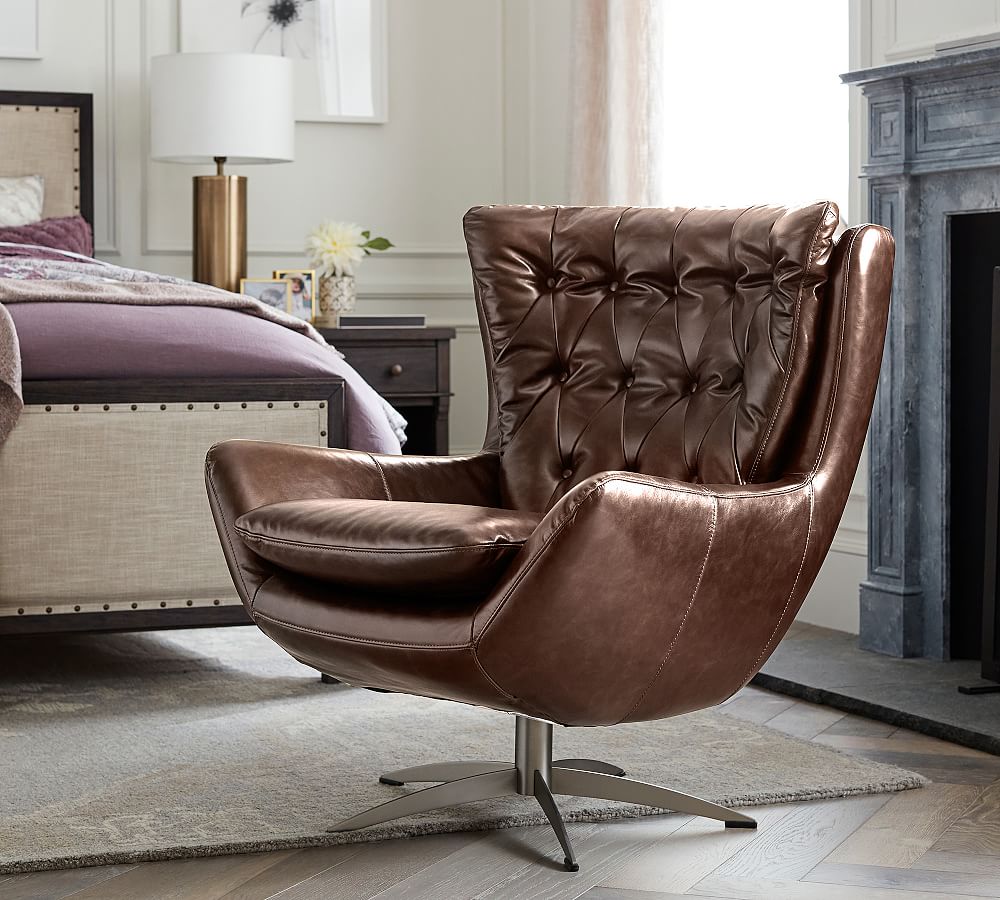 Wells Petite Tufted Leather Swivel Chair