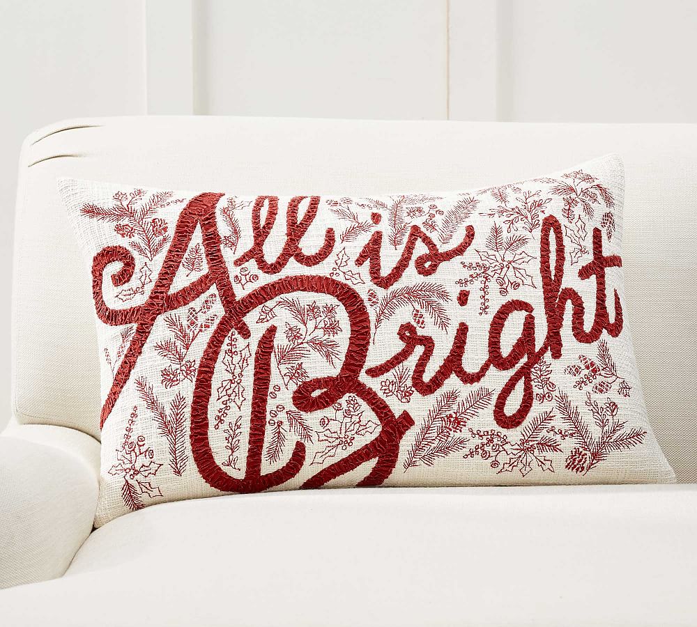All is Bright Embroidered Lumbar Pillow Cover
