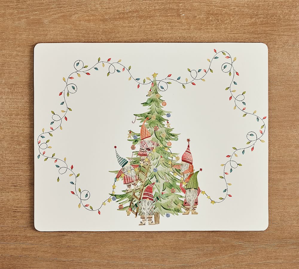 Gnome Christmas Lights Cork Placemats - Set of 4