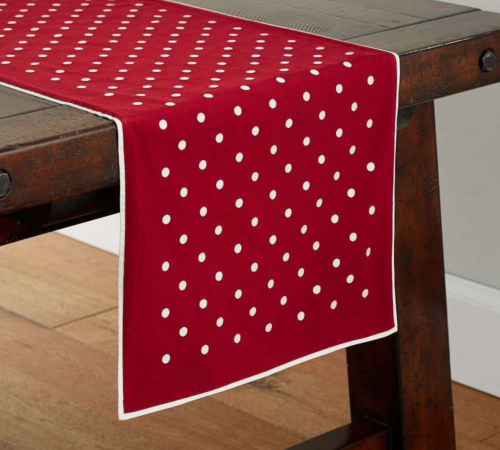 Polka Dot Embroidered Cotton Table Runner